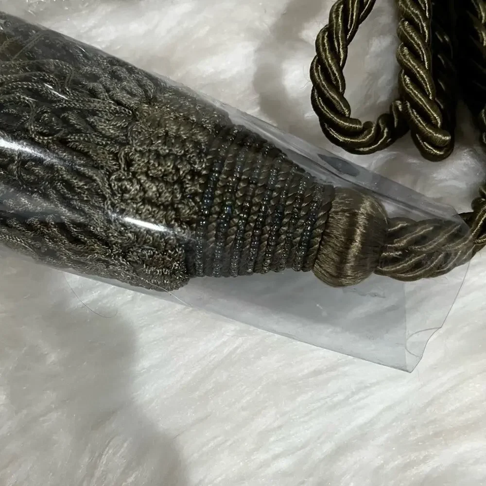 NEW Pottery Barn Seville Set 2 Tassel Drapery Tie Back + Hook Lichen Green NWT